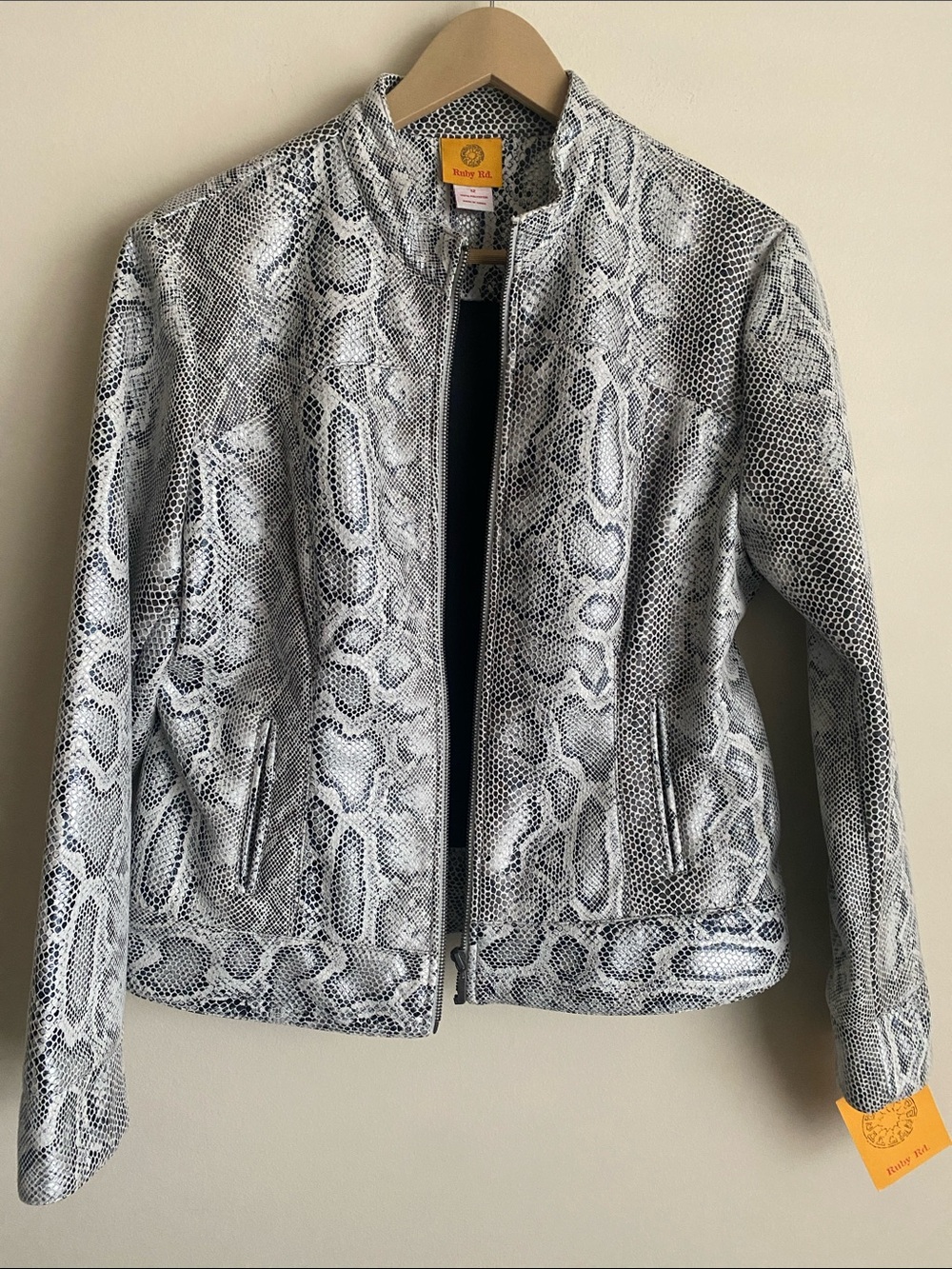 Ruby Rd. Snake-Print Leather Jacket in Black and White